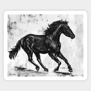 Painting of a Gorgeous Black Mustang Horse Running Sticker